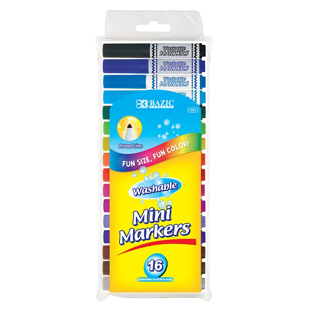 BAZ1221 - Washable Markers Mini 16 Colors Broad Line in Markers