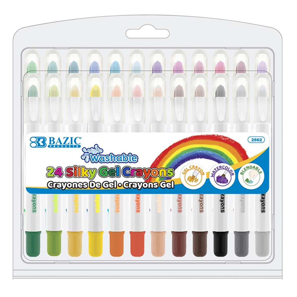 Washable Silky Gel Crayons, 24 Colors - BAZ2562 | Bazic Products | Crayons