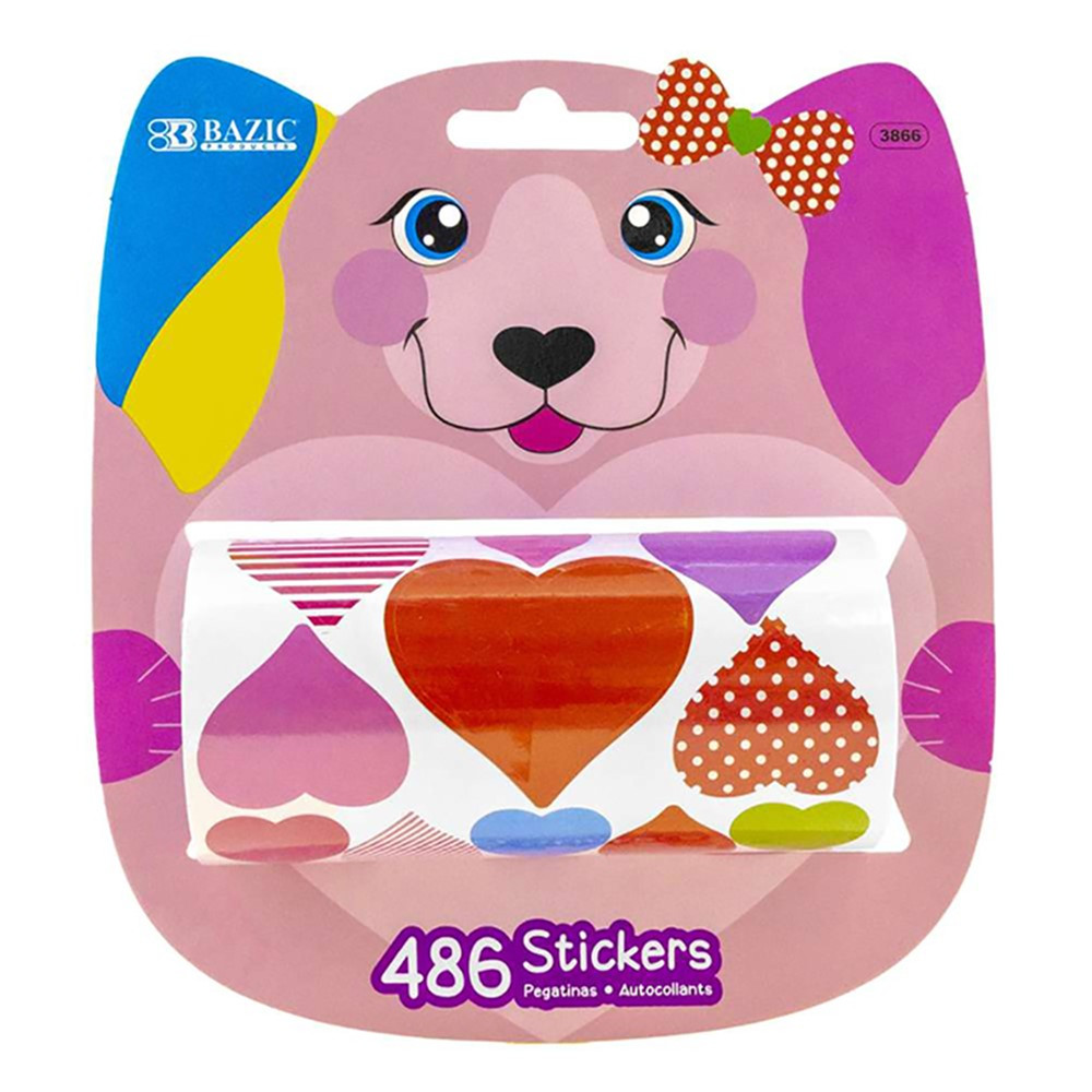 Heart Stickers, 486 Per Roll - BAZ3866 | Bazic Products | Stickers