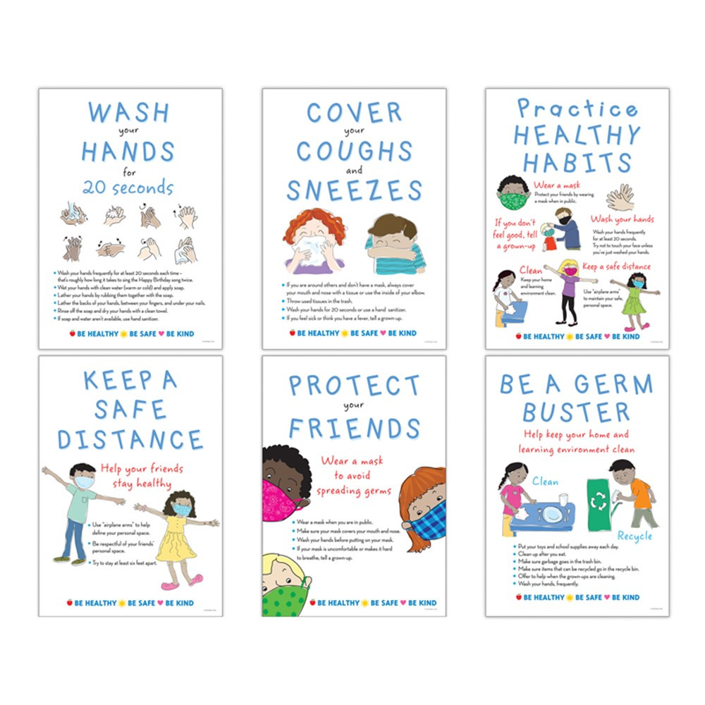 Be Healthy, Be Safe, Be Kind, 6-Poster Set - BCP1882 | Barker Creek | Classroom Theme