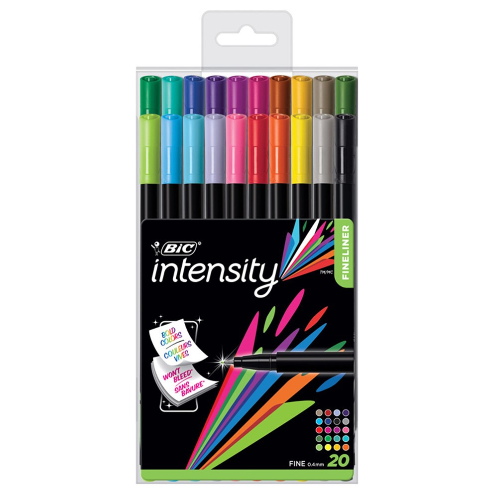 Intensity Fineliner Marker Pen, Fine Point (0.4m), Assorted Colors, 20 Count - BICBCFPA201AST | Bic Usa Inc | Pens