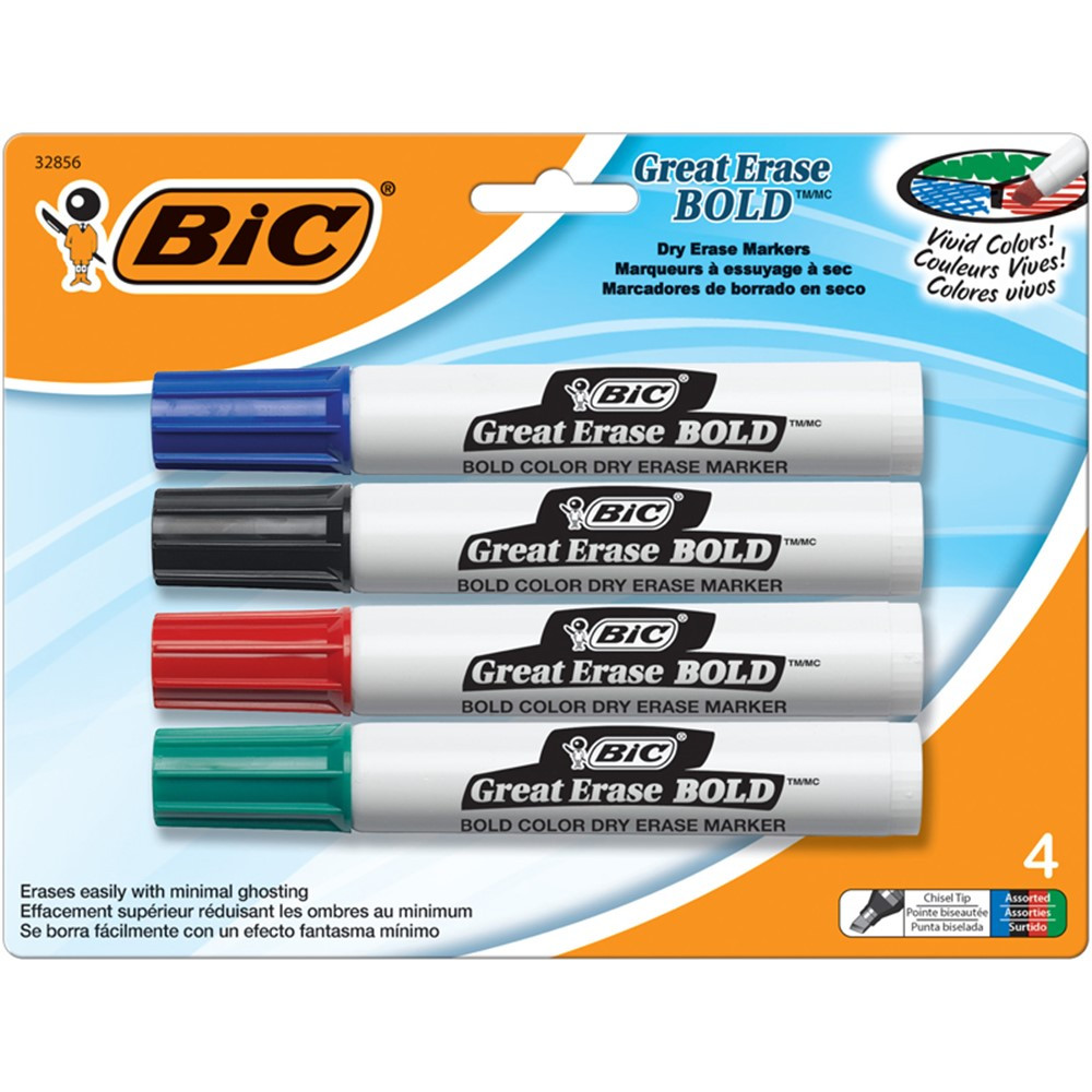 BICDECP41AST - Bic Great Erase Dry Erase Chisel Point Markers 4 Pack in Markers