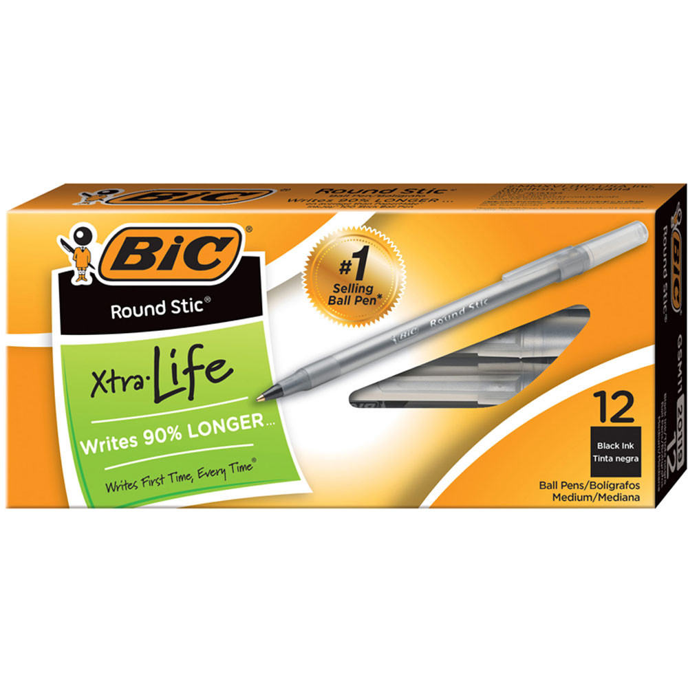 BICGSM11BK - Bic Stick Pens Medium Black 12/Pk in Pens