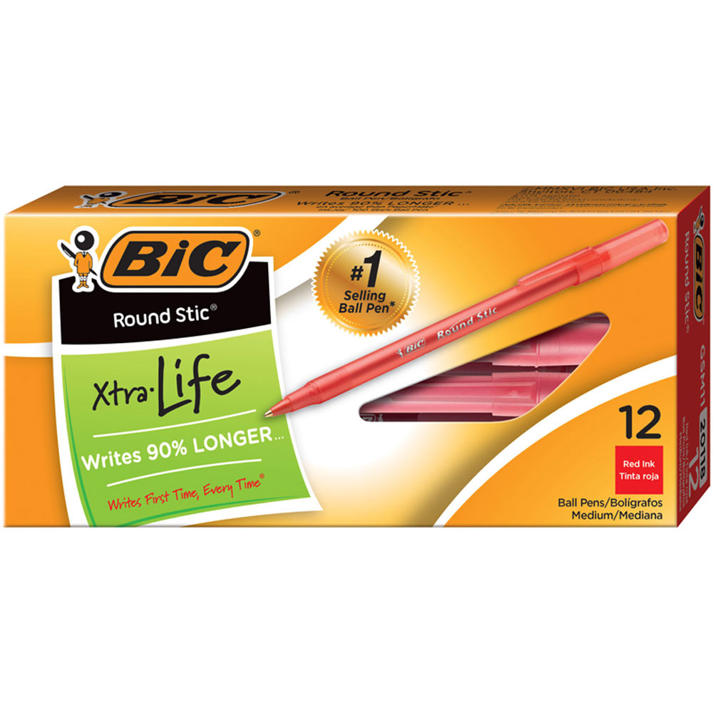 BICGSM11RD - Bic Stick Pens Medium Red 12/Pk in Pens