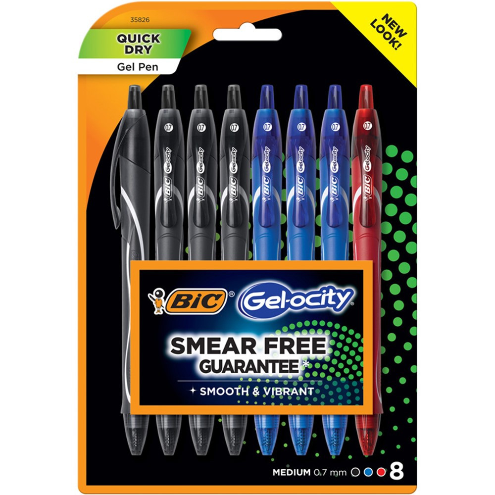 Gel-ocity Quick Dry Fashion Gel Pen, Medium Point (0.7mm), Assorted Inks, 8 Count - BICRGLCGP81AST | Bic Usa Inc | Pens