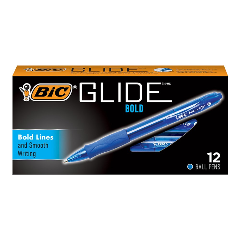 Glide Bold Retractable Ball Point Pen, Bold Point (1.6mm), Blue, 12-Count - BICVLGB11BLU | Bic Usa Inc | Pens