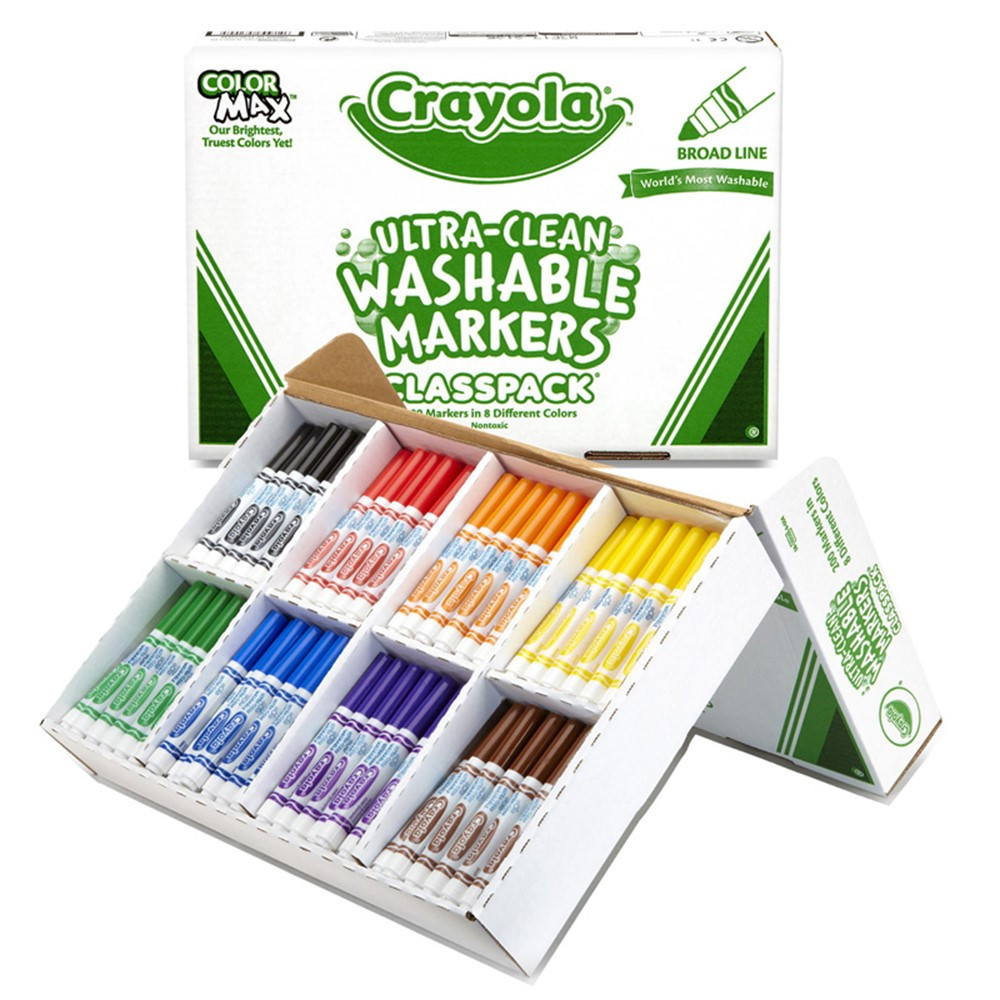 Ultra-Clean Washable Markers Classpack, Broad Line, 8 Colors, Pack of 200 -  BIN588200, Crayola Llc