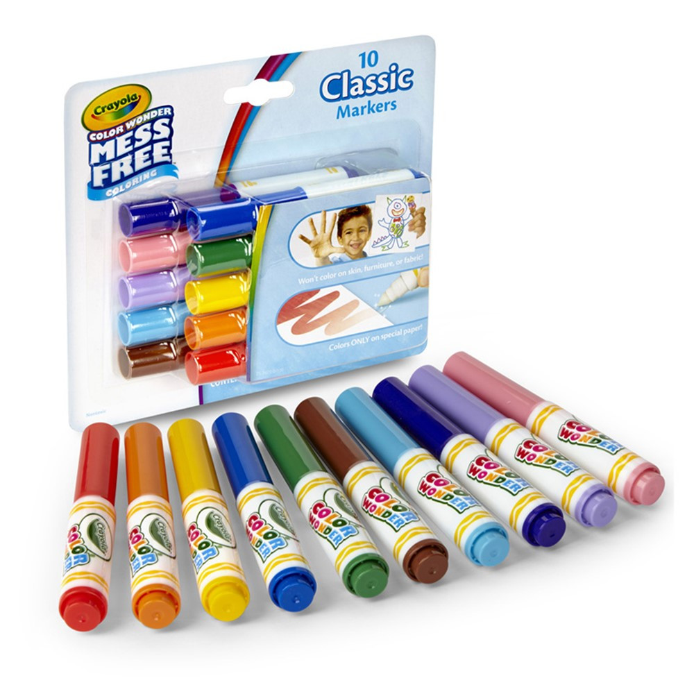 Color Wonder Mess Free Mini Markers, Classic Colors, Pack of 10 - BIN752471 | Crayola Llc | Markers