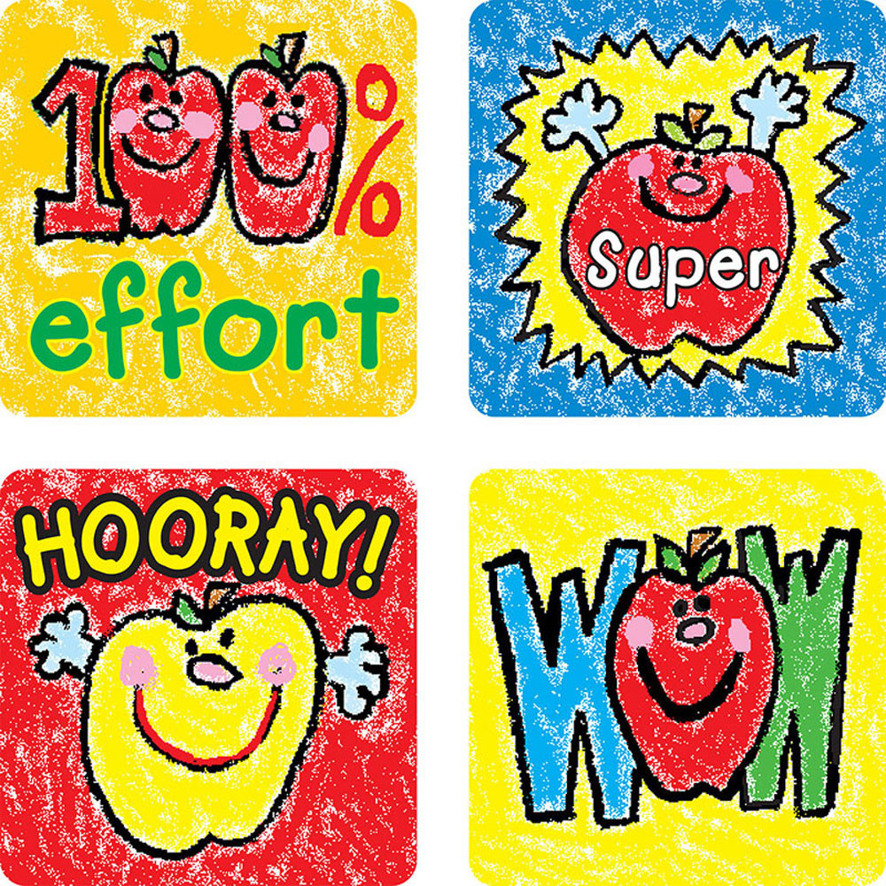 CD-0602 - Stickers Apples Kid-Drawn 120/Pk Acid & Lignin Free in Stickers