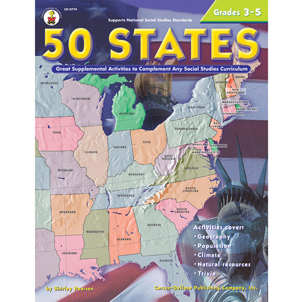 and Fun Facts for All 50 States and Territories - New History Carson Dellosa US States and Capitals Flashcards—Grades 3-5 United States Geography 109 pc 