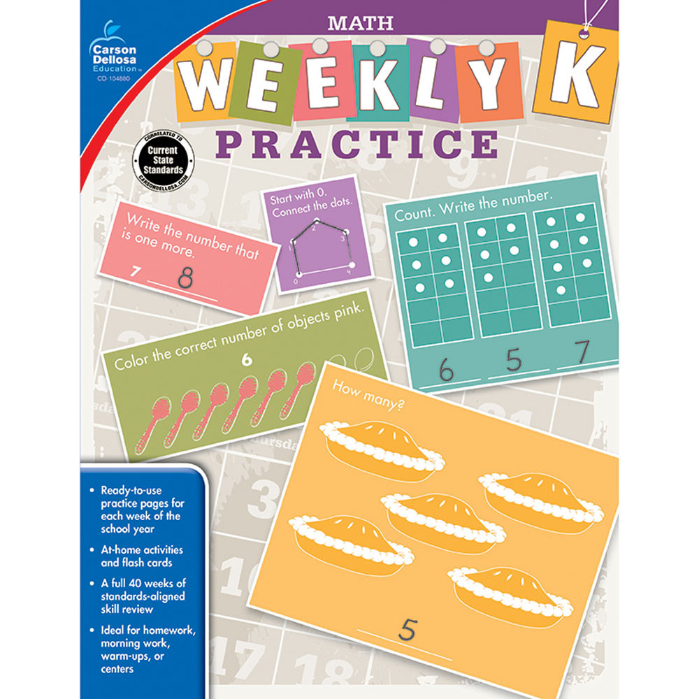 CD-104880 - Weekly Practice Math Gr K in Activity Books