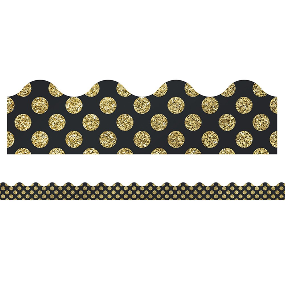 CD-108317 - Gold Glitter Dots Scalloped Borders Sparkle And Shine in Border/trimmer