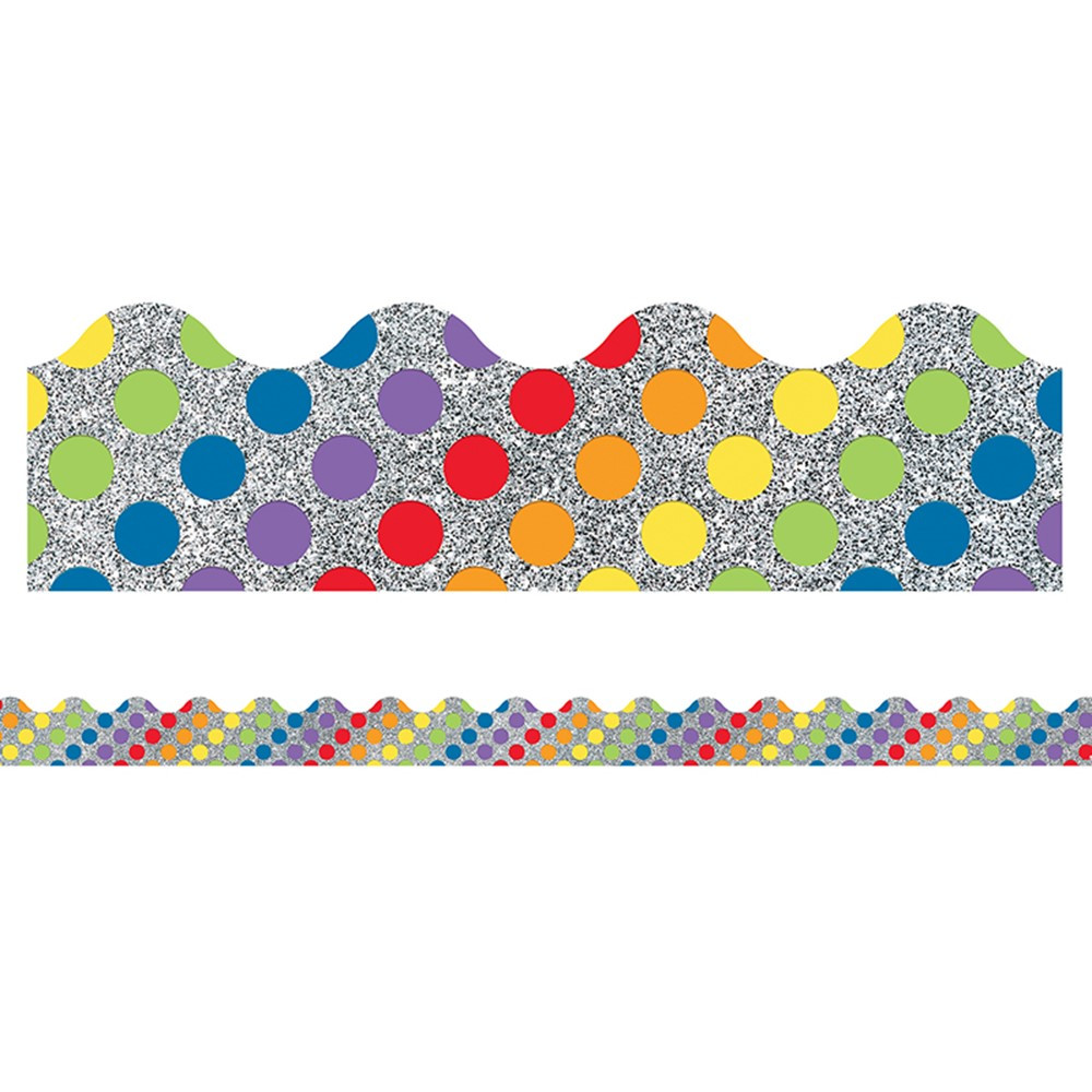 CD-108324 - Rainbow Dots On Glitter Border Sparkle And Shine Scalloped in Border/trimmer