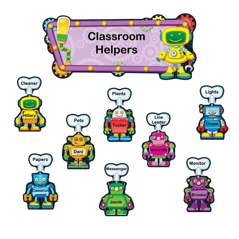 CD-110155 - Robots Job Assignment Bulletin Board Set in Classroom Theme