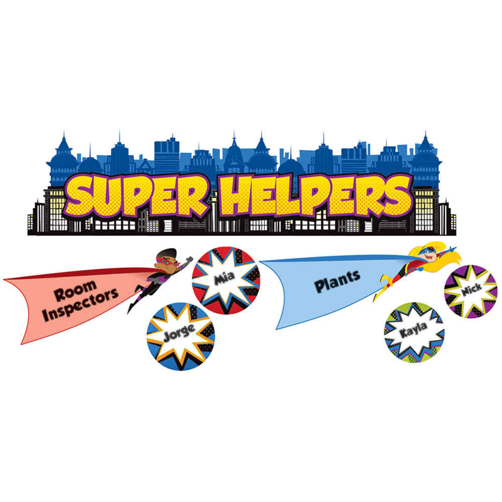 CD-110317 - Super Power Super Helpers Bulletin Board Set in Classroom Theme