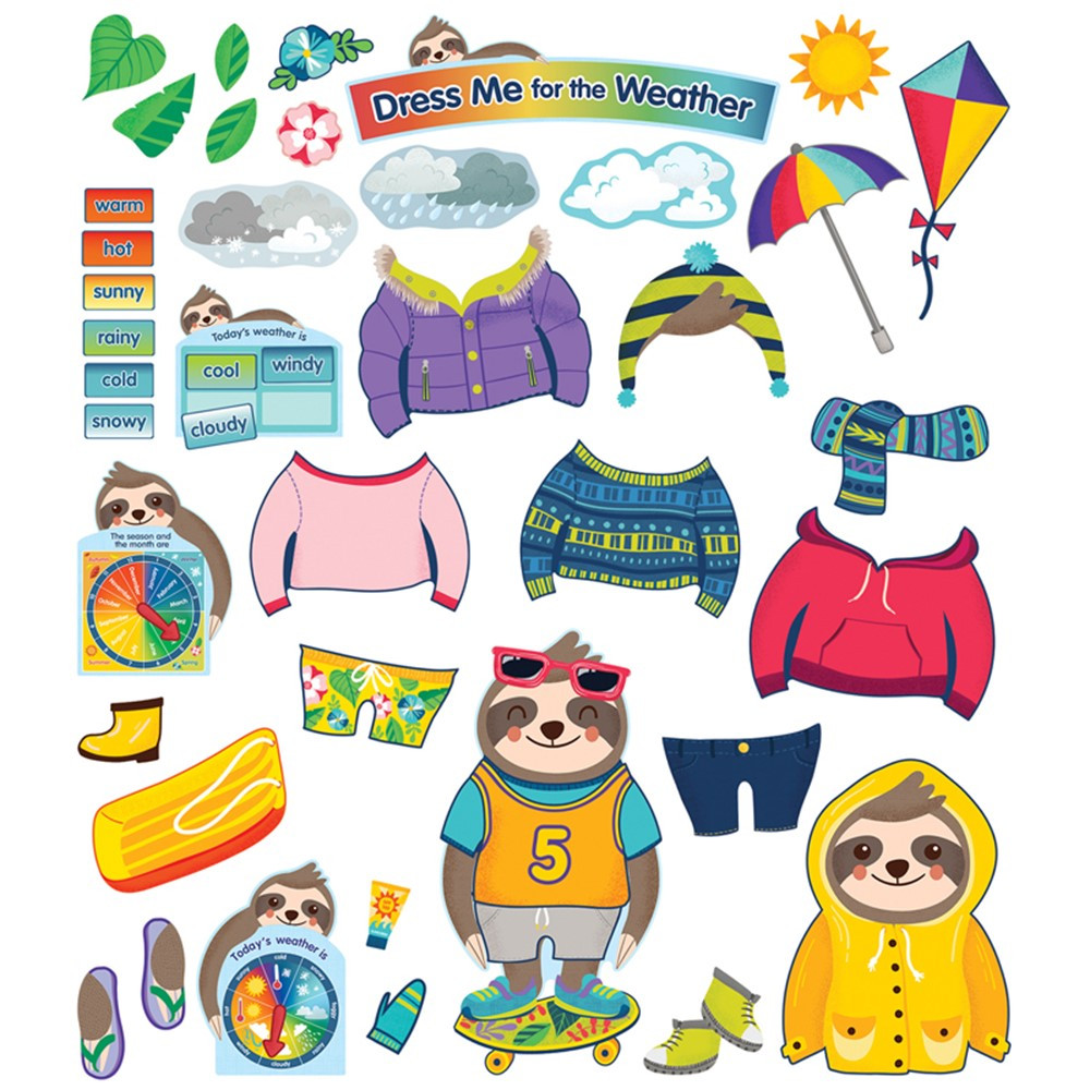 One World Sloth Dress Me for the Weather Bulletin Board Set, Grade PK-2 - CD-110487 | Carson Dellosa Education | Classroom Theme