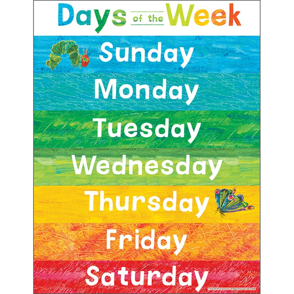 World of Eric Carle Days of the Week Chart - CD-114299 | Carson Dellosa Education | Classroom Theme