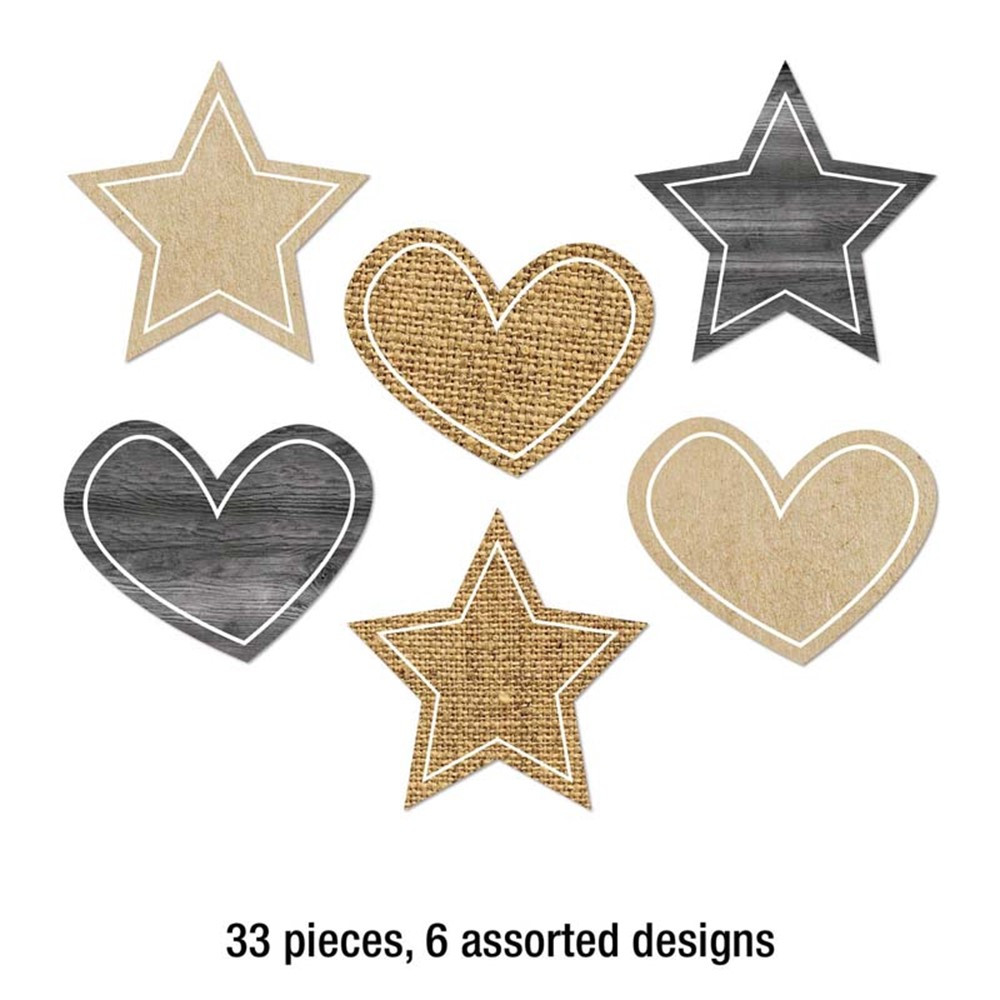 Simply Stylish Burlap Stars and Hearts Cut-Outs, Pack of 33 - CD-120578 | Carson Dellosa Education | Accents