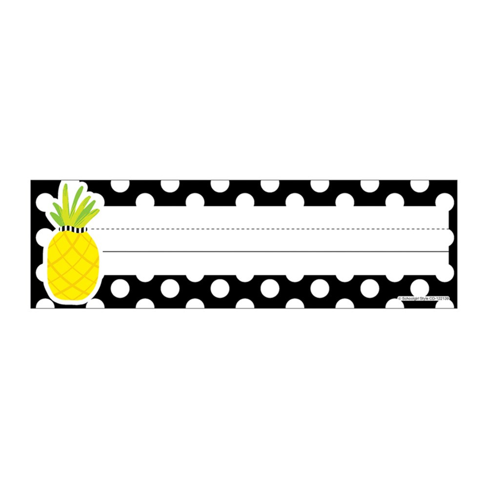 Simply Stylish Tropical Pineapple Polka Dot Nameplates, Pack of 36 - CD-122139 | Carson Dellosa Education | Name Plates