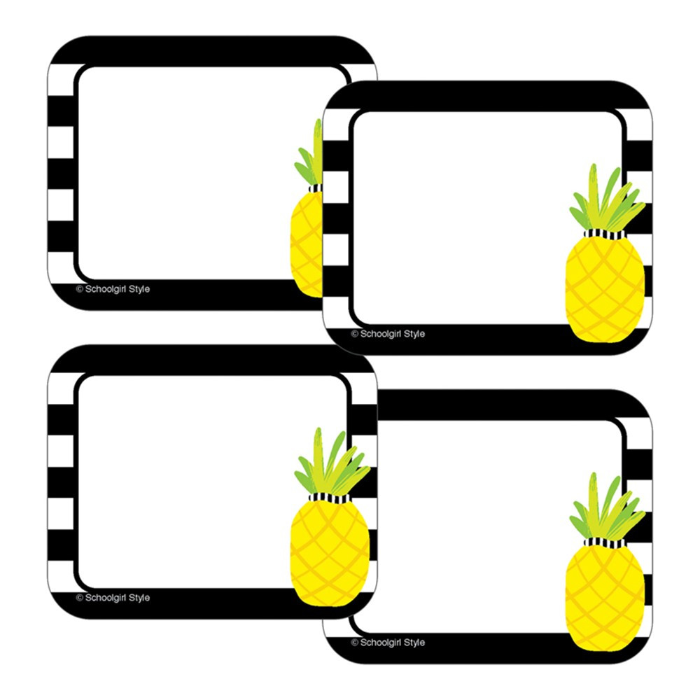 Simply Stylish Tropical Pineapple Stripe Name Tags, Pack of 40 - CD-150073 | Carson Dellosa Education | Name Tags