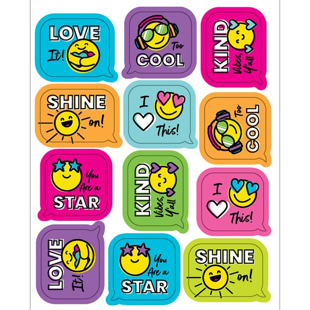 Kind Vibes Smiley Faces Shape Stickers, Pack of 72 - CD-168306 | Carson Dellosa Education | Stickers