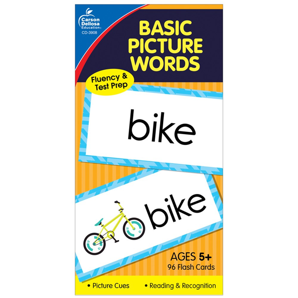 CD-3908 - Flash Cards Basic Picture Words 6 X 3 in Sight Words