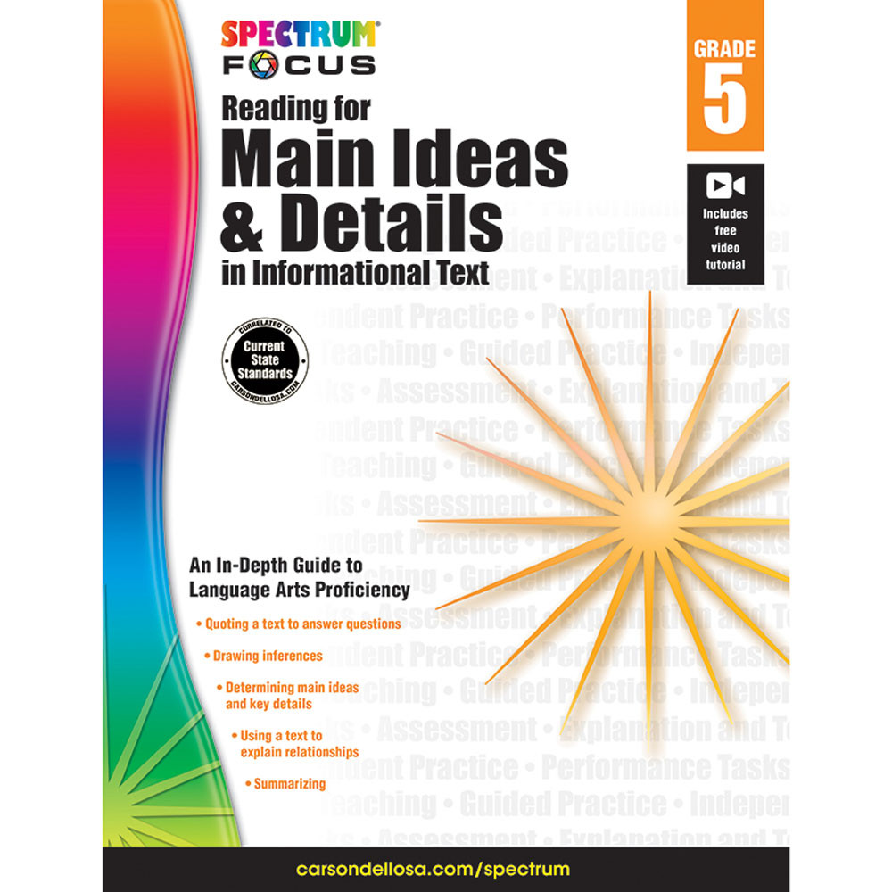 CD-704911 - Spectrum Reading For Main Ideas & Details In Informational Text Gr 5 in Comprehension