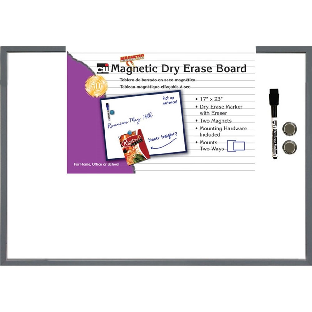 Magnetic Dry Erase Board, 17" x 23", w/Eraser/Marker and 2 Magnets, Gray Frame, 1 Each - CHL35375 | Charles Leonard | Dry Erase Boards
