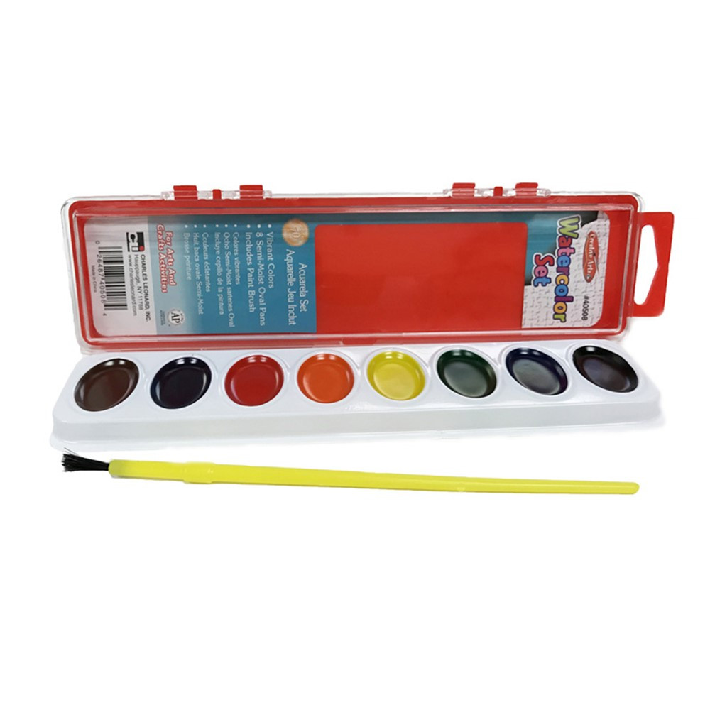 Water Color Set Paint,  Oval Pan w/Brush, 8 Assorted Colors, 1 Set - CHL40508 | Charles Leonard | Paint