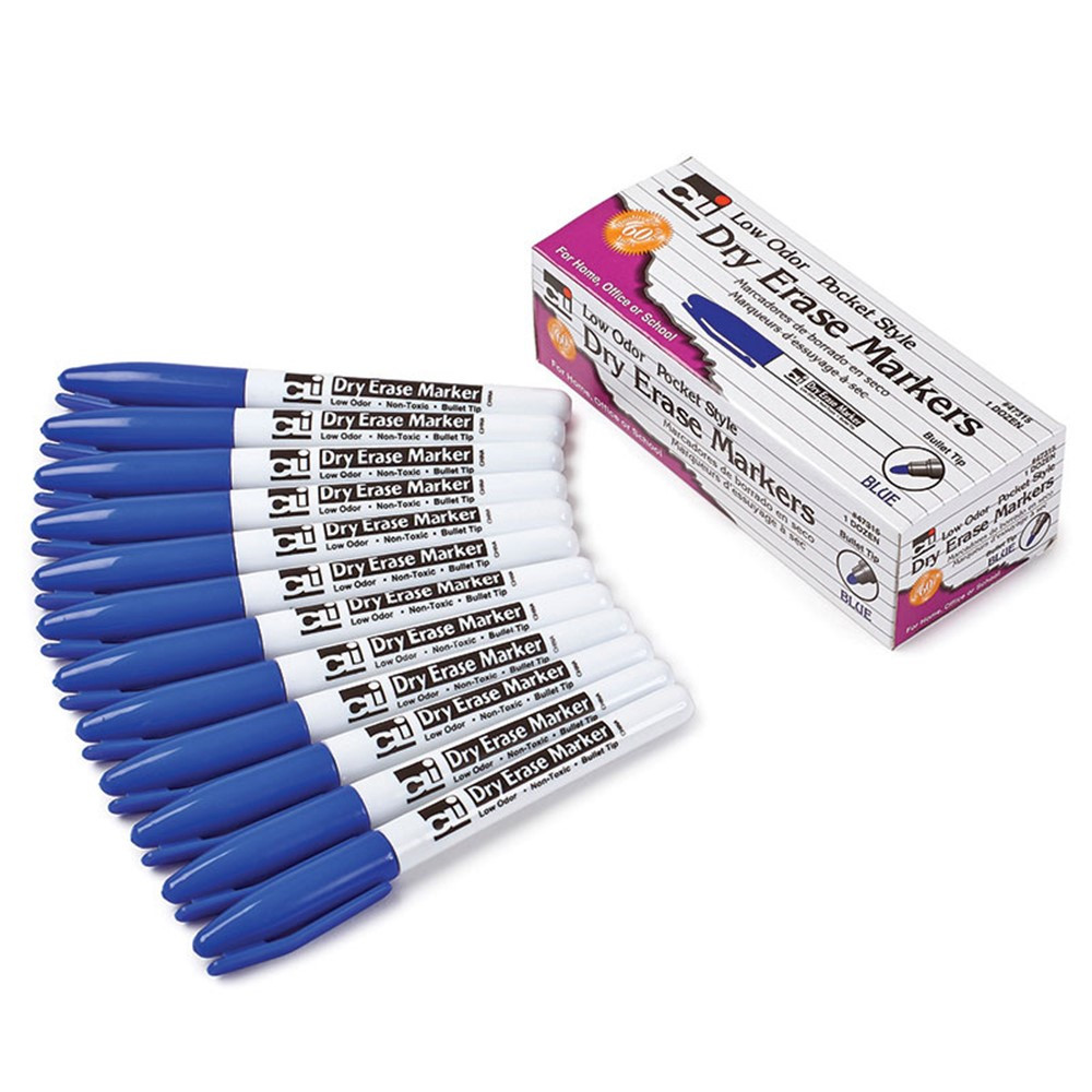 CHL47315 - 12Ct Blue Bullet Tip Dry Erase Markers Pocket Style in Whiteboard Accessories