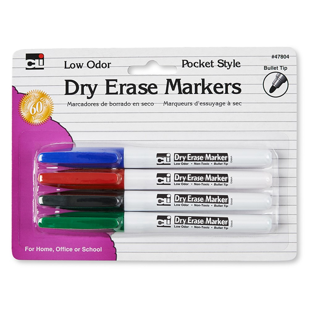 CHL47804 - Dry Erase Markers 4St Color Bullet Tip in Markers
