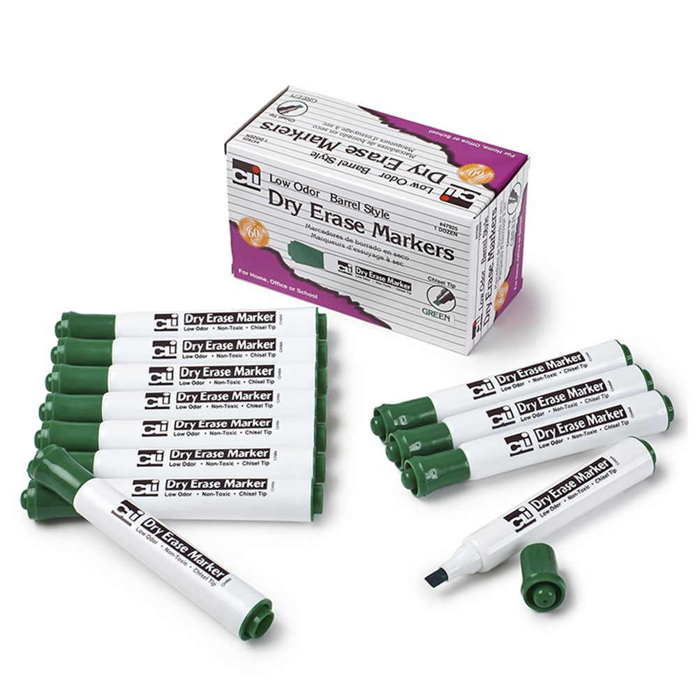 CHL47925 - 12Ct Dry Erase Markers Green Chisel in Whiteboard Accessories