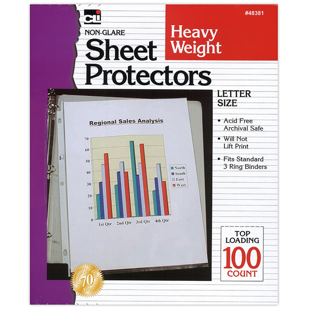 Heavy Weight Non Glare Sheet Protectors, Box of 100 - CHL48381 | Charles Leonard | Sheet Protectors