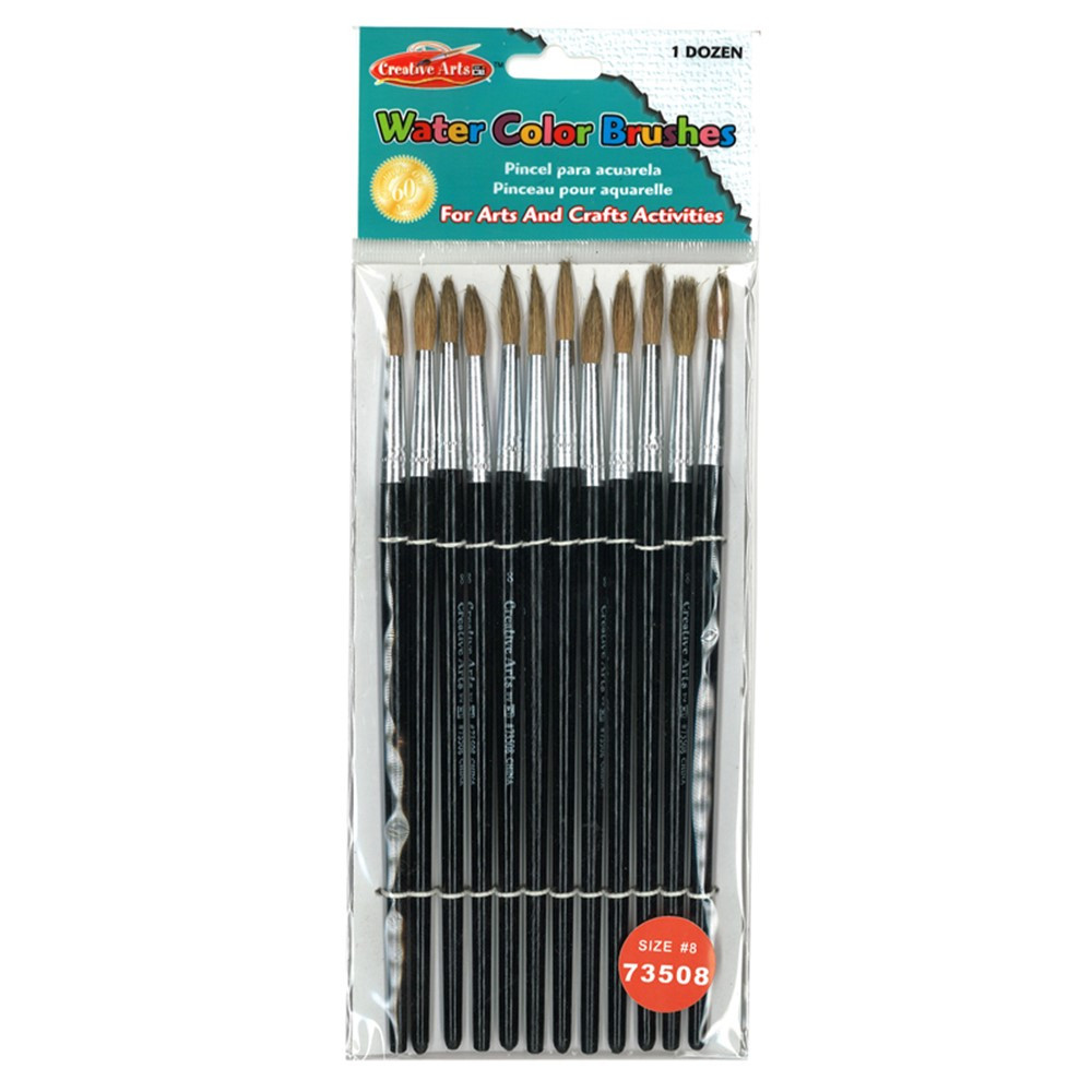 CHL73508 - Brushes Water Color Pointed #8 13/16 Camel Hair 12 Ct in Paint Brushes
