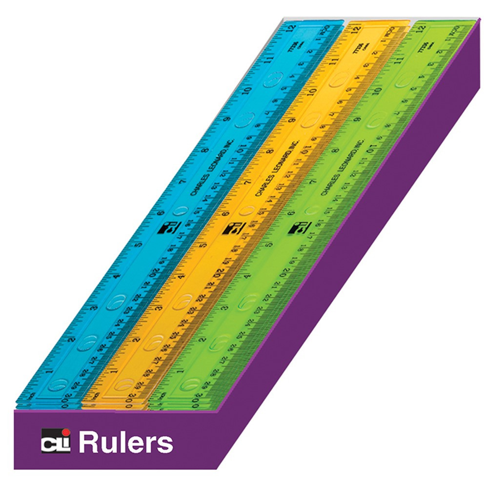 Ruler - Plastic - 12" - Flat - UPC Coded - Translucent Assorted Colors, 36 Each/Shelf Tray - CHL80336ST | Charles Leonard | Rulers