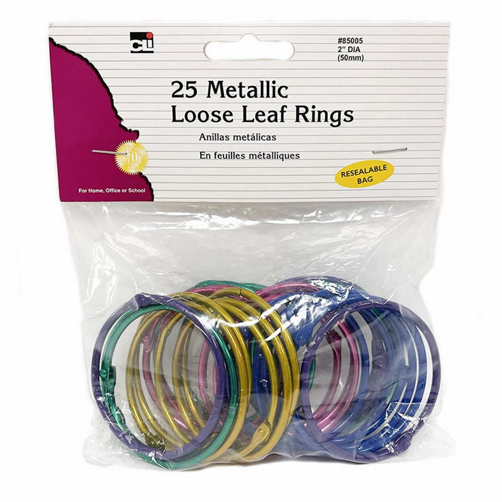 Loose Leaf Rings - 2 Diameter - Metallic Assorted Colors - Pack of 25 - CHL85005 | Charles Leonard | Book Rings"