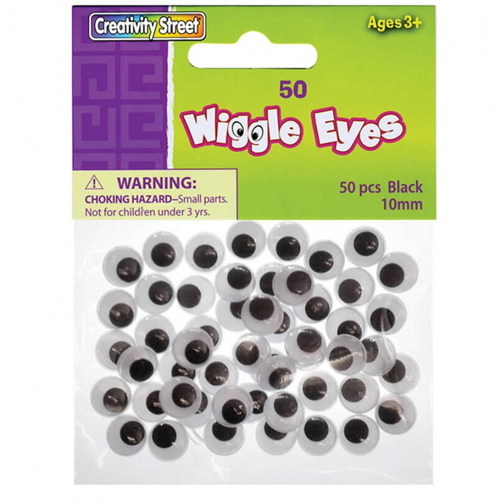 Wiggle Eyes, Black, 10 mm, 50 Pieces - CK-344102