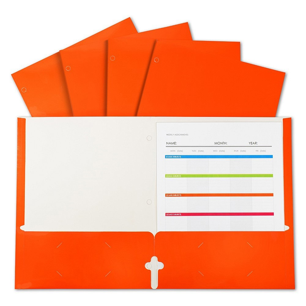 2-Pocket Laminated Paper Portfolios with 3-Hole Punch, Orange, Box of 25 - CLI06312 | C-Line Products Inc | Folders