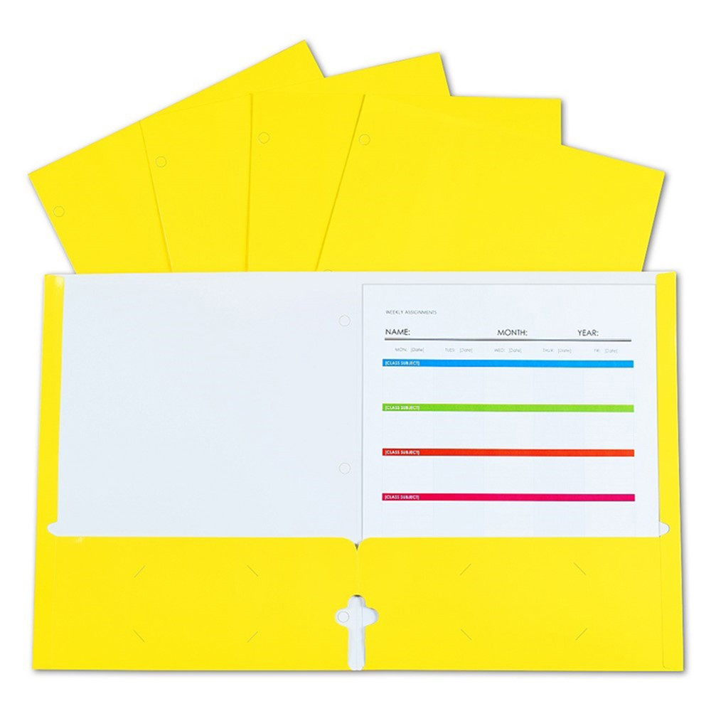 2-Pocket Laminated Paper Portfolios with 3-Hole Punch, Yellow, Box of 25 - CLI06316 | C-Line Products Inc | Folders