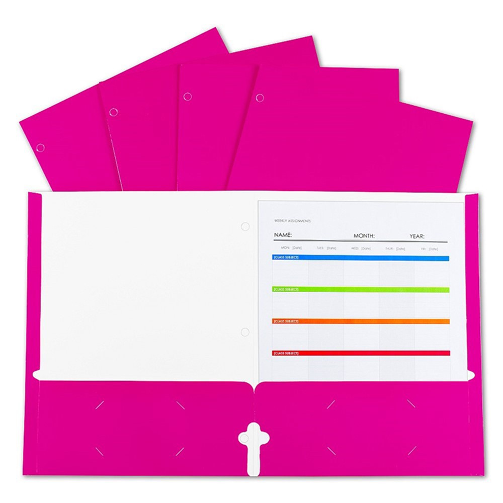 2-Pocket Laminated Paper Portfolios with 3-Hole Punch, Pink, Box of 25 - CLI06318 | C-Line Products Inc | Folders