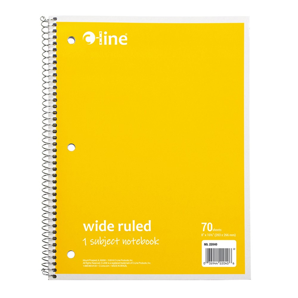 1-Subject Notebook, 70 Page, Wide Ruled, Yellow - CLI22040 | C-Line Products Inc | Note Books & Pads
