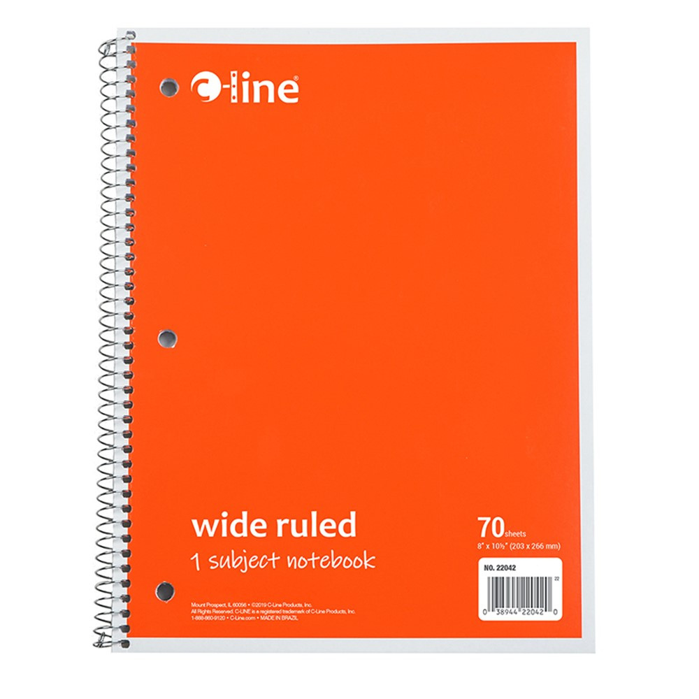 1-Subject Notebook, 70 Page, Wide Ruled, Orange - CLI22042 | C-Line Products Inc | Note Books & Pads