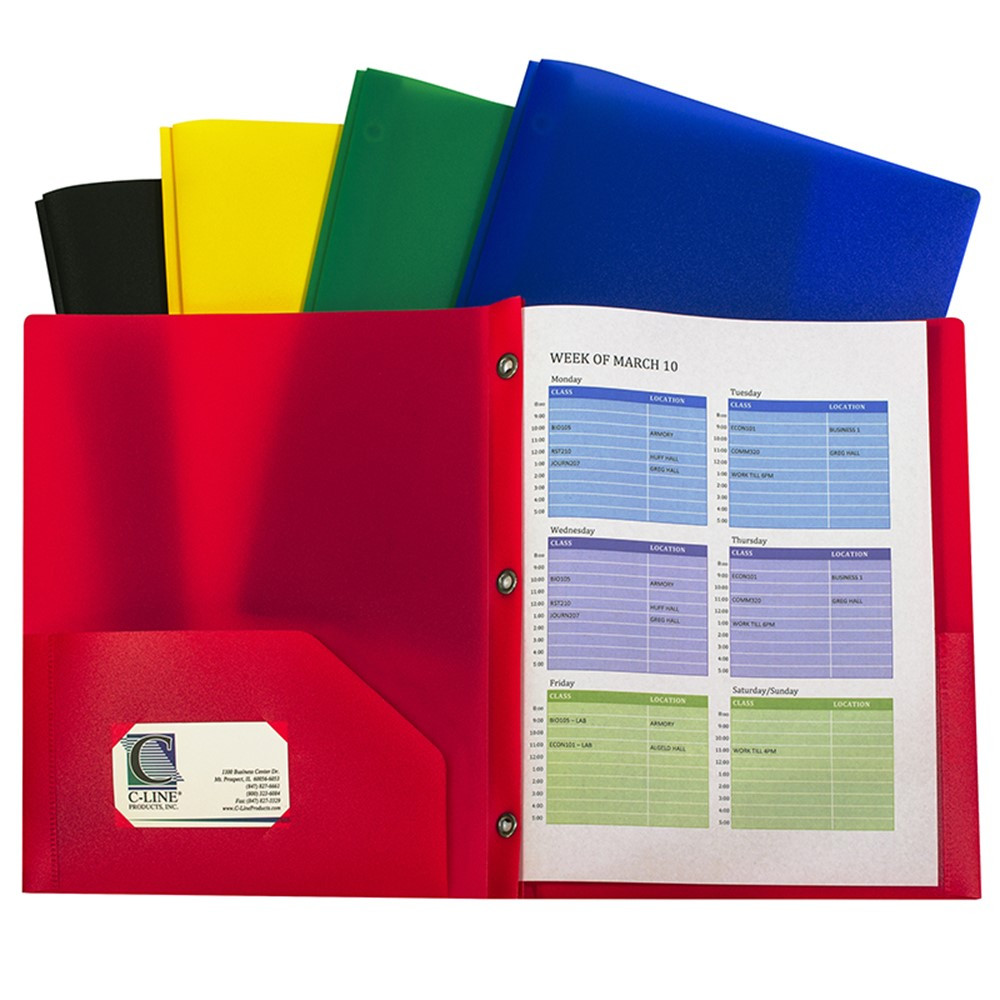 CLI32960 - Assorted Two Pocket Poly Portfolios With Prongs Pack Of 10 in Folders
