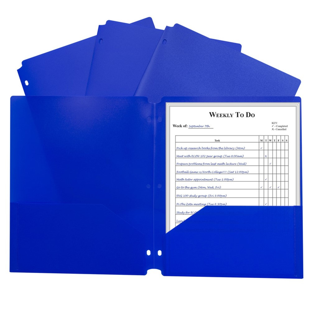 CLI33935 - 2 Pocket Poly Portfolio Blue W/ 3 Hole Punch in Folders