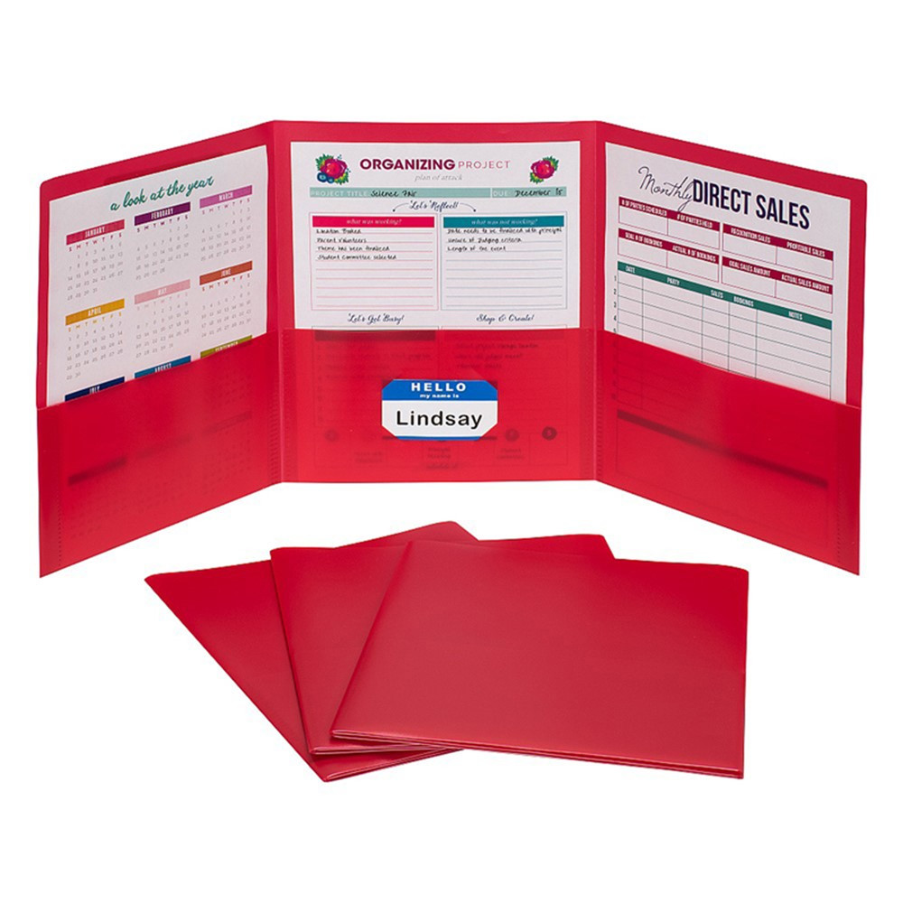3-Pocket Poly Portfolio, Red, Box of 24 - CLI33944 | C-Line Products Inc | Folders