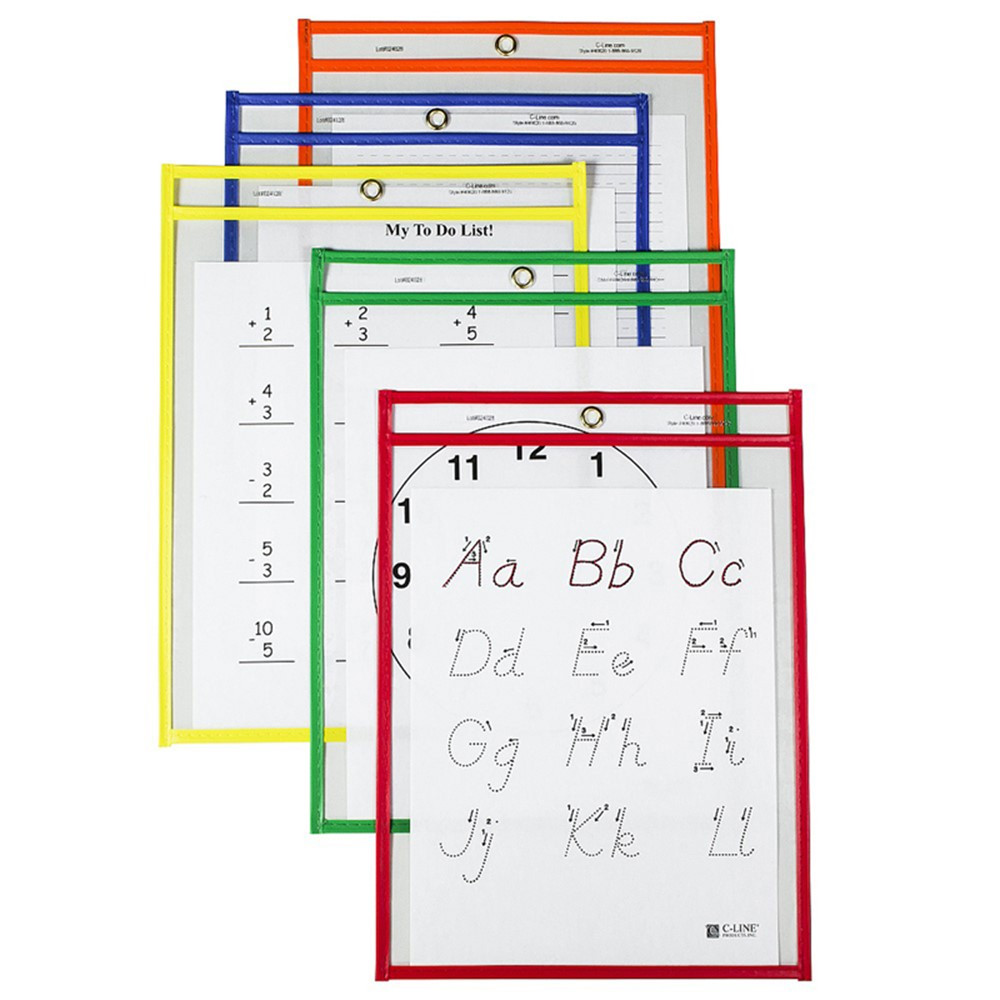 CLI40620 - Reusable Dry Erase Pockets 25/Box Assorted Primary 6 X 9 in Dry Erase Sheets