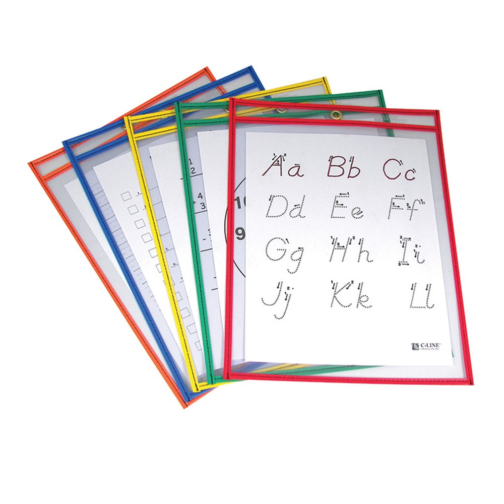 CLI40630 - Reusable Dry Erase Pockets 5/Box Assorted Primary 9 X 12 in Dry Erase Sheets