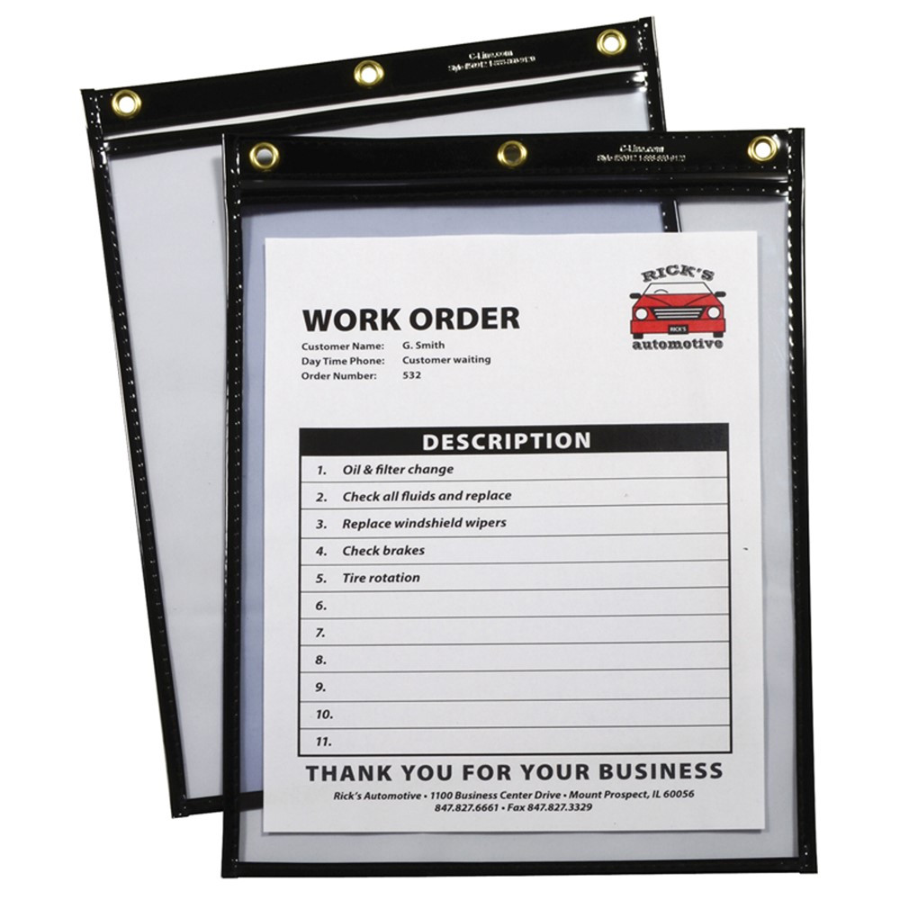 Super Heavyweight Plus Shop Ticket Holder, Stitched, Both Sides Clear, Black, 9" x 12", Box of 15 - CLI50912 | C-Line Products Inc | Accessories
