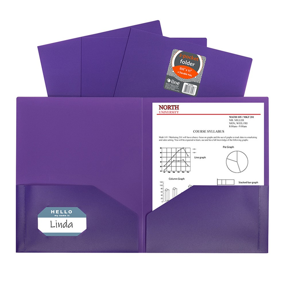 Two-Pocket Heavyweight Poly Portfolio Folder, Purple,1 Each - CLI76021 | C-Line Products Inc | Folders