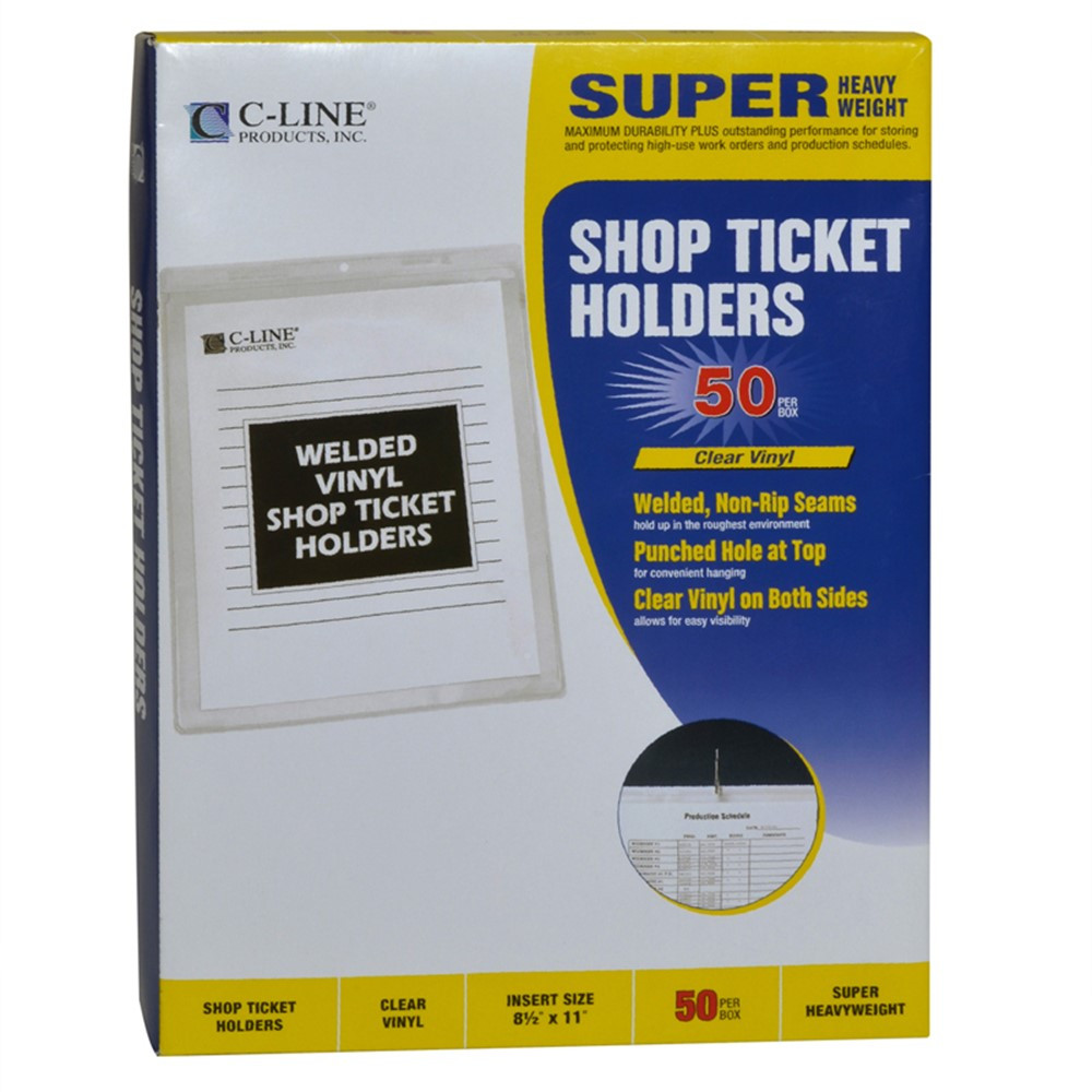 Vinyl Shop Ticket Holders, Welded, Both Sides Clear, 8-1/2" x 11", Box of 50 - CLI80911 | C-Line Products Inc | Accessories
